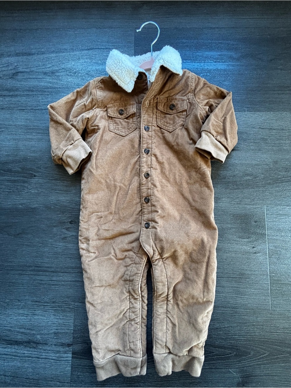 Carter's Tan Corduroy Sherpa-Trim Romper